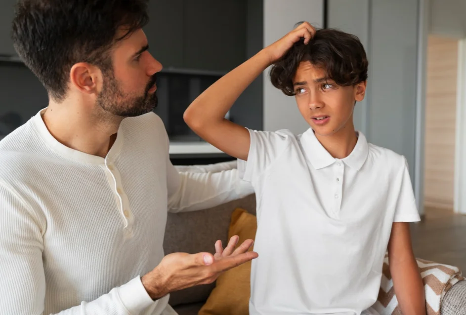 boy and dad confused lice sisters lice treatment