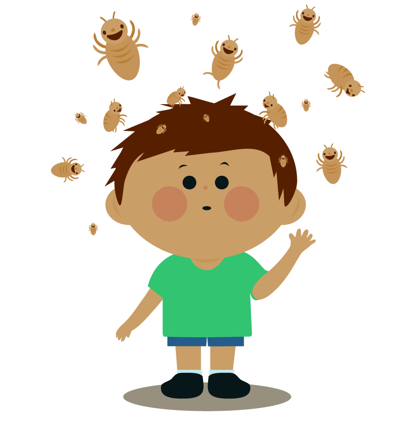 Illustration of Concerned Boy with Lice for Lice Sisters Lice Removal Birmingham Website nit glue dissolver