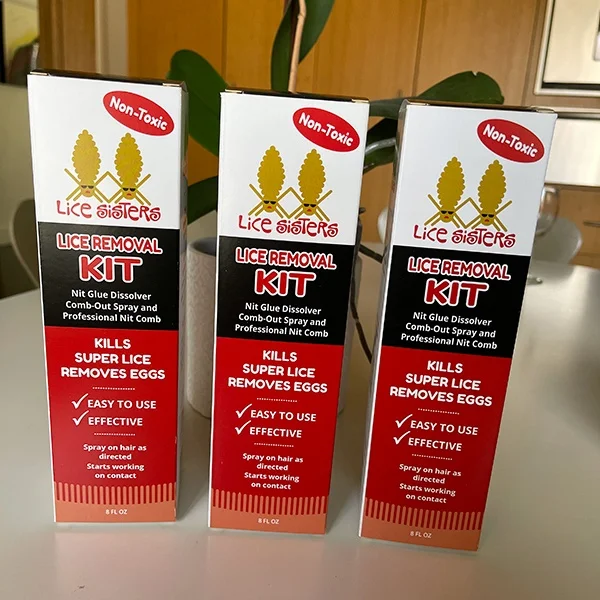 Lice sisters lice removal Birmingham Michigan safe non toxic lice treatment lice removal kit product photos nit glue dissolver