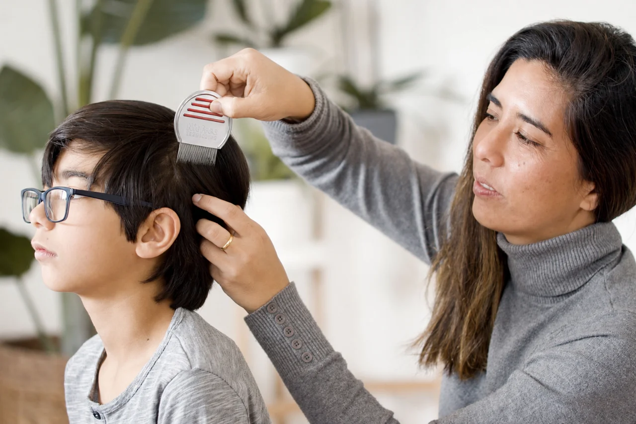 mother checking child for lice